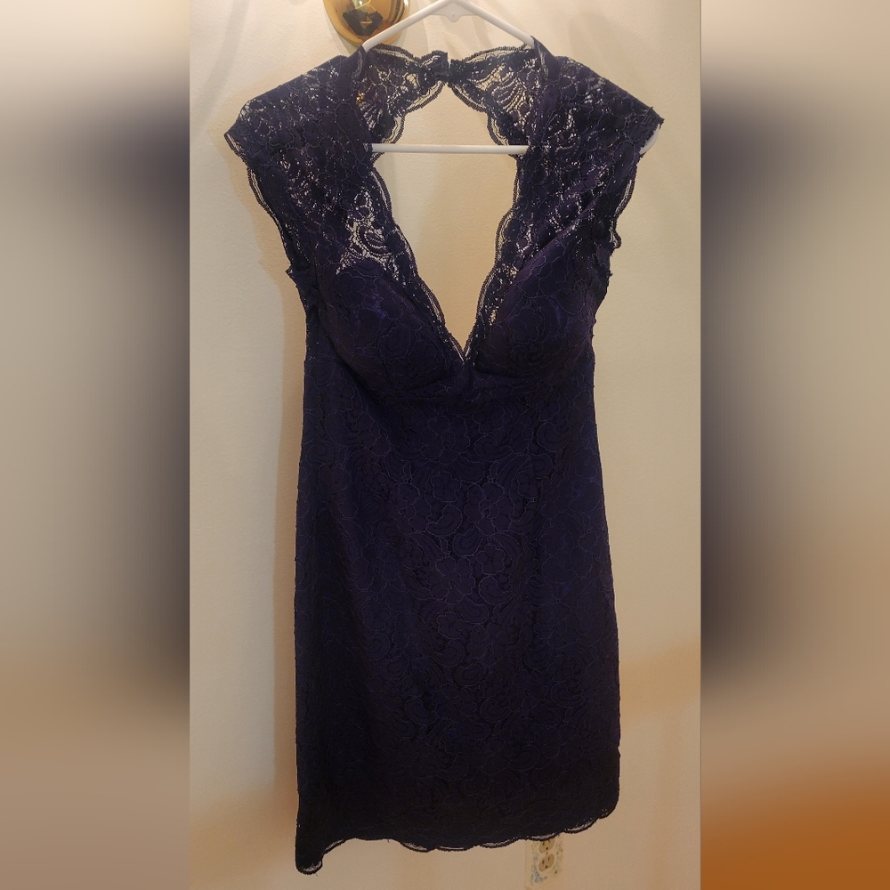 Watters and Watters navy blue lace bridesmade dress back cutout